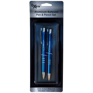 aluminum ballpoint pen & pencil set blue with Athletic Logo & Penn State